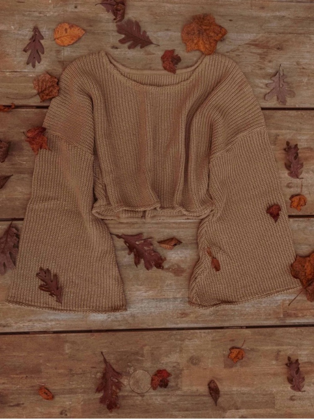 100% organic bell sleeve crop sweater